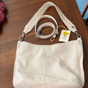 HOBO Cream Leather Hobo Bag with Adjustable Strap